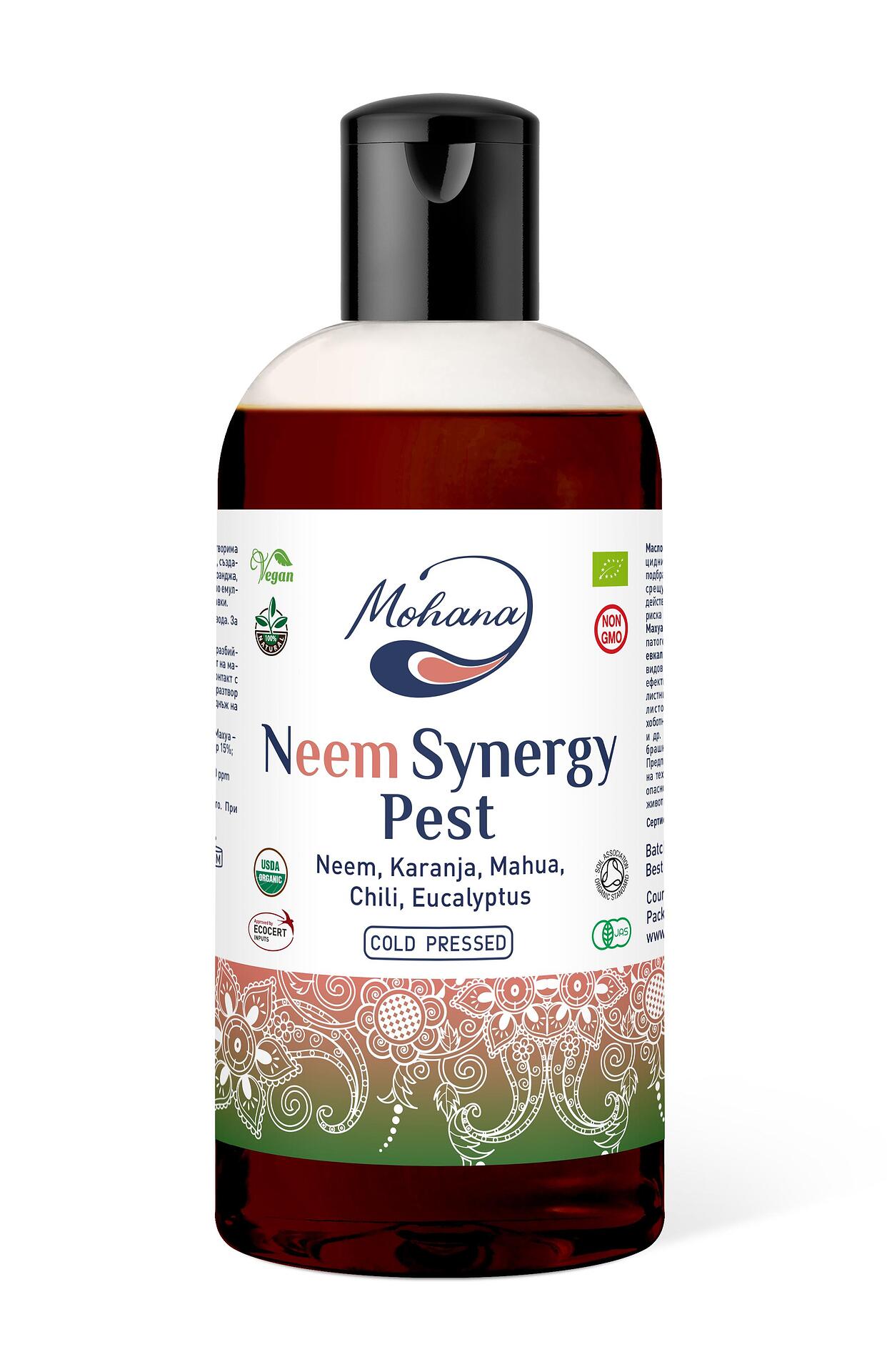 Neem Synergy Pest, Био студено пресовани масла нийм, каранджа, махуа; чили и евкалипт, водаразтворим, емулгиран