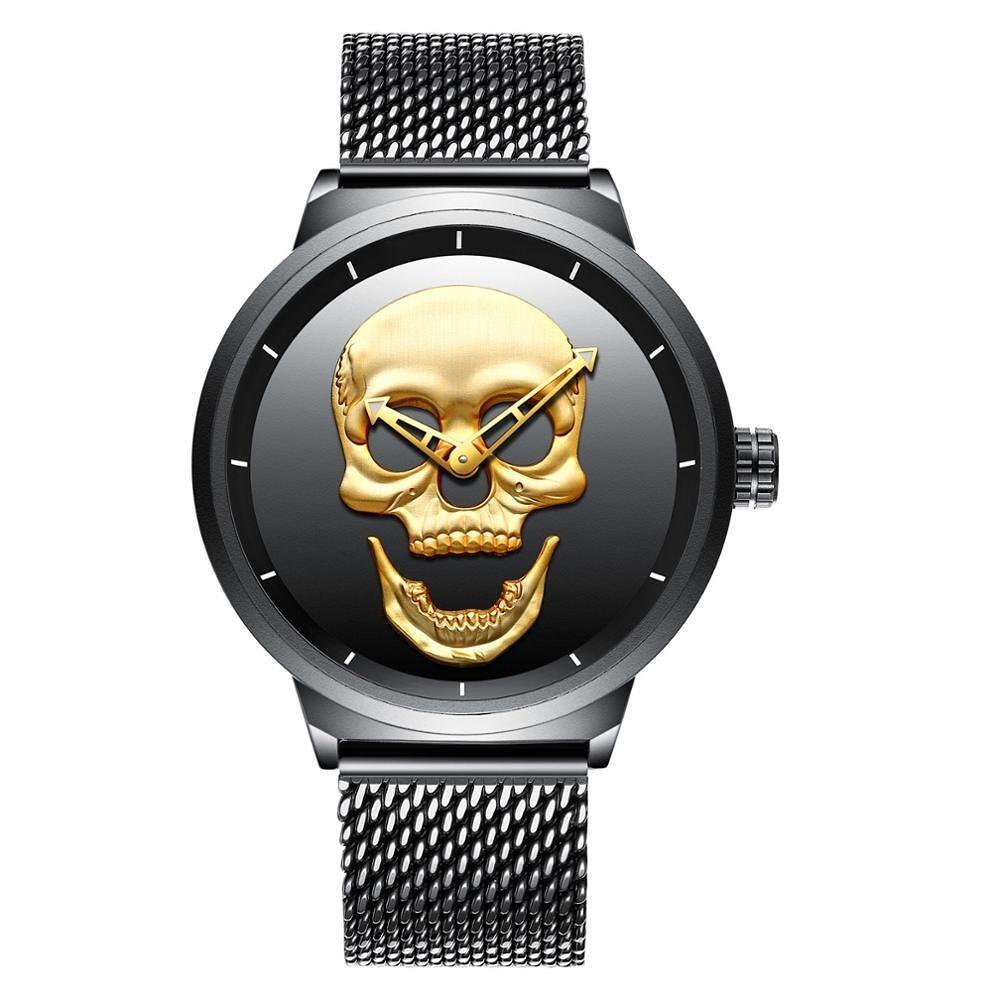 Мъжки часовник Biden Skull 0063, златист/плетка