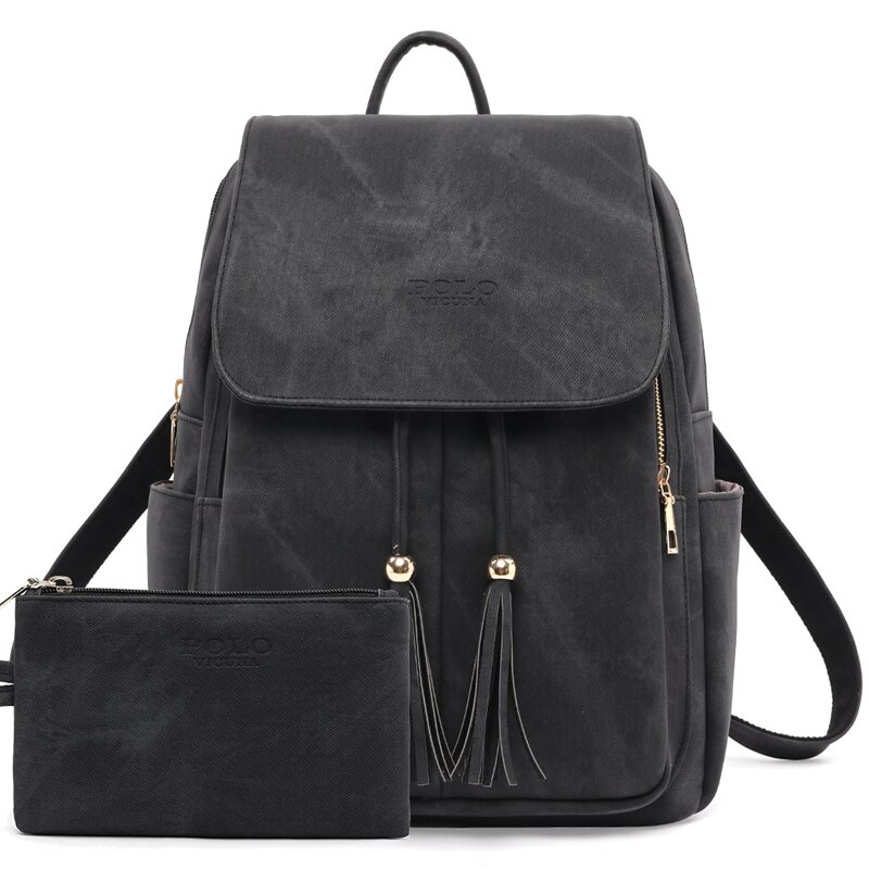 Дамска раница с портфейл Vicuna Polo Sunrose V3001, черна