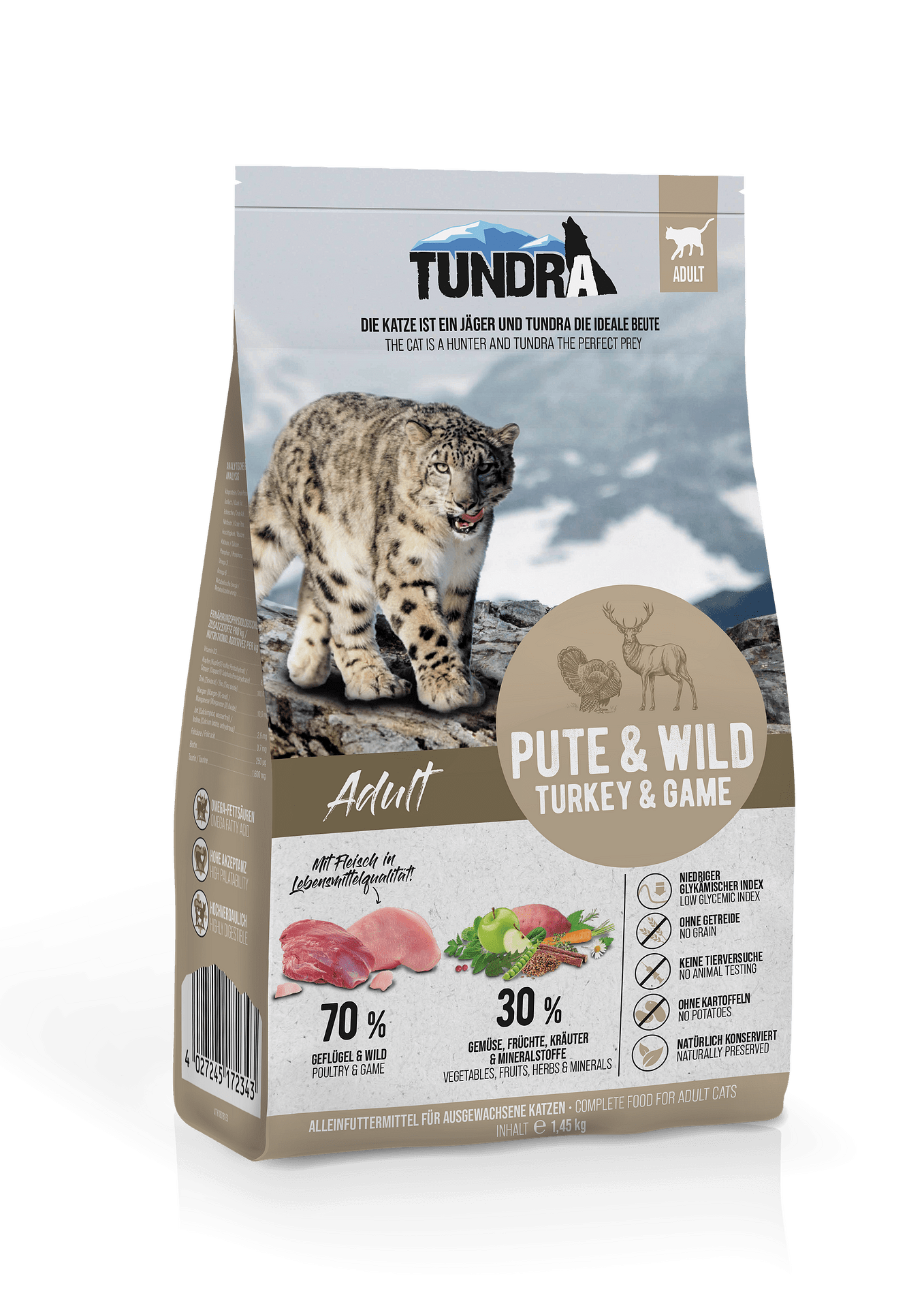 Tundra суха храна с пуйка и дивеч за израснали котки - 272 г, 1.45 кг или 6.8 кг, 3.8 кг