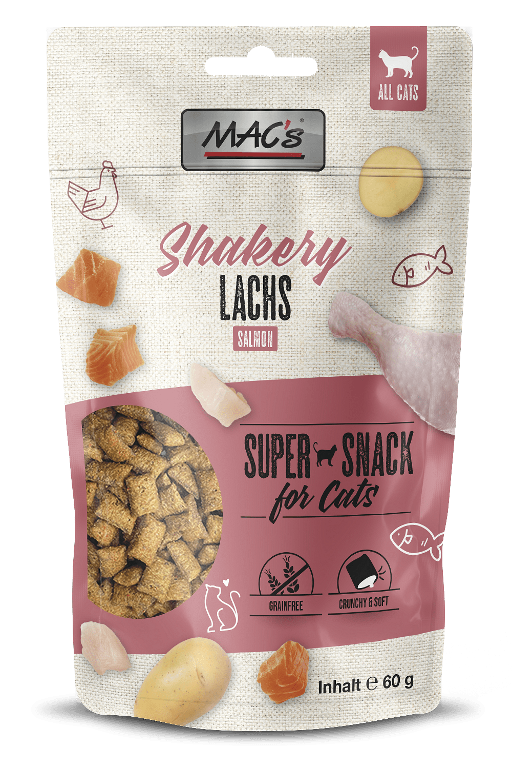 Mac's Cat Adult Shakery Salmon лакомство с пилешко, сьомга и говеждо за израснали котки 60 гр