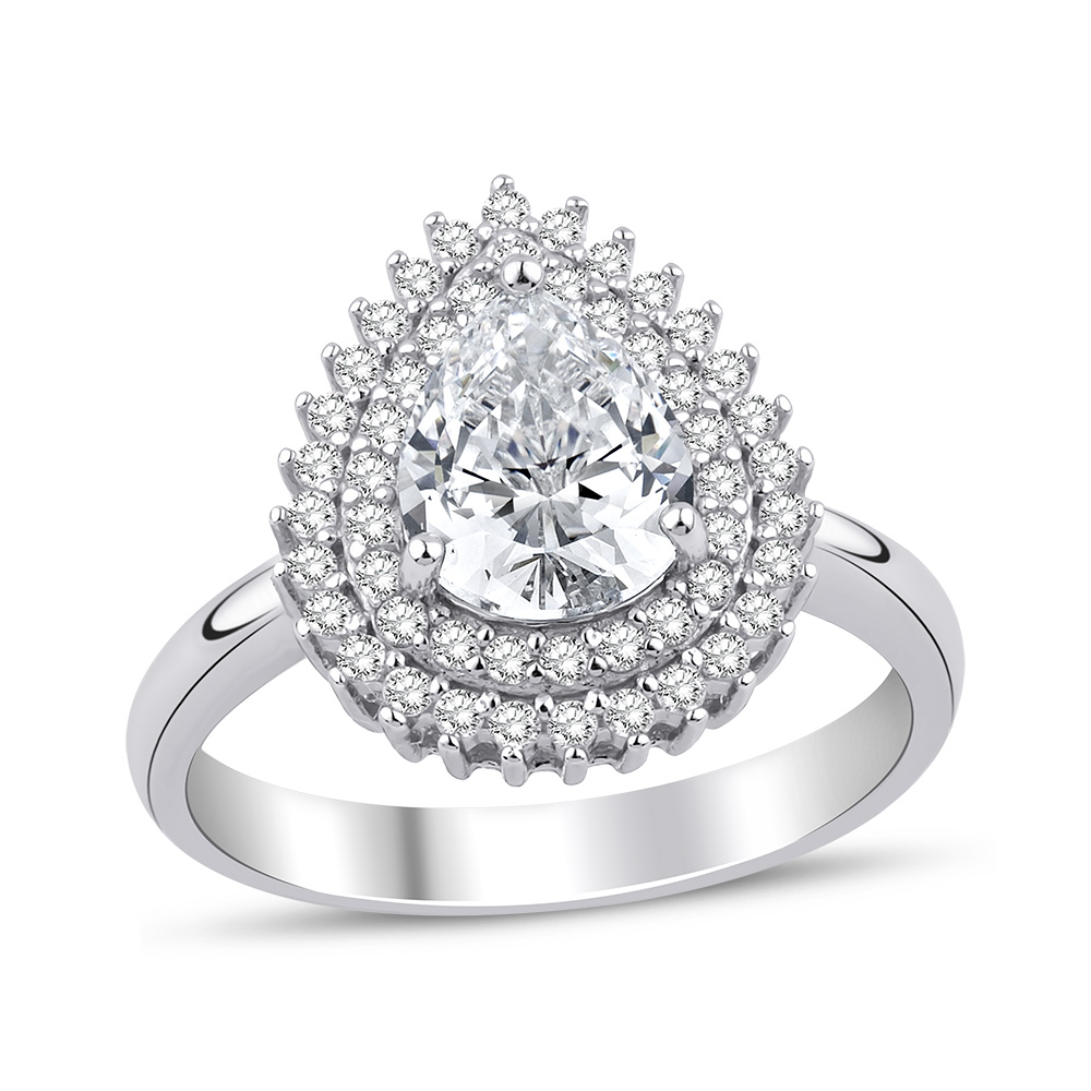 Сребърен пръстен със създадени диаманти и 18кт позлата - Sky Diamond