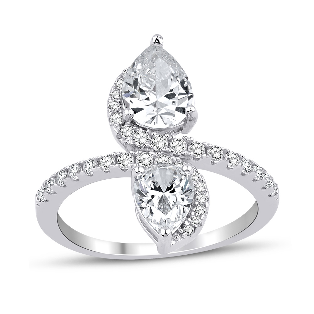 Сребърен пръстен със създадени диаманти и 18кт позлата - Sky Diamond