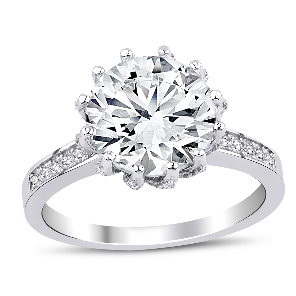 Сребърен пръстен със създадени диаманти и 18кт позлата - Sky Diamond
