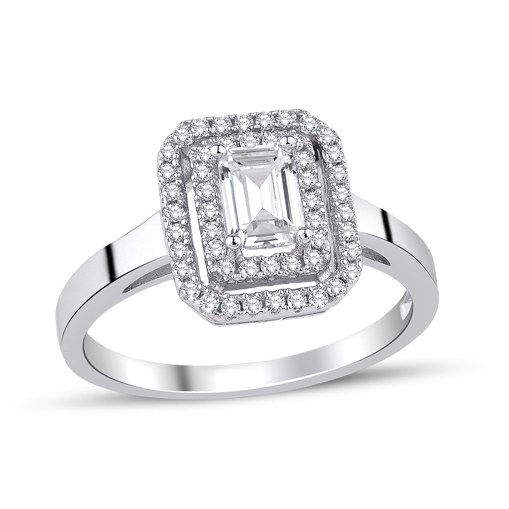 Сребърен пръстен със създадени диаманти и 18кт позлата - Sky Diamond