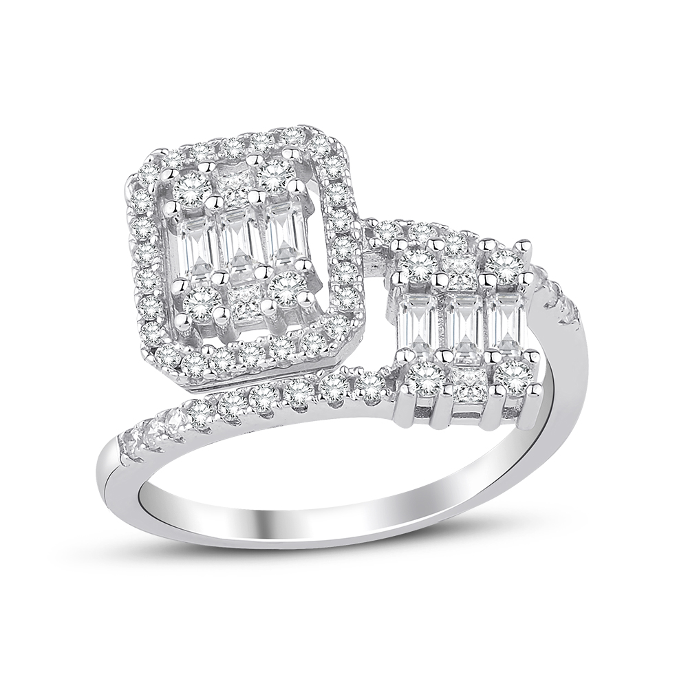 Сребърен пръстен със създадени диаманти и 18кт позлата - Sky Diamond