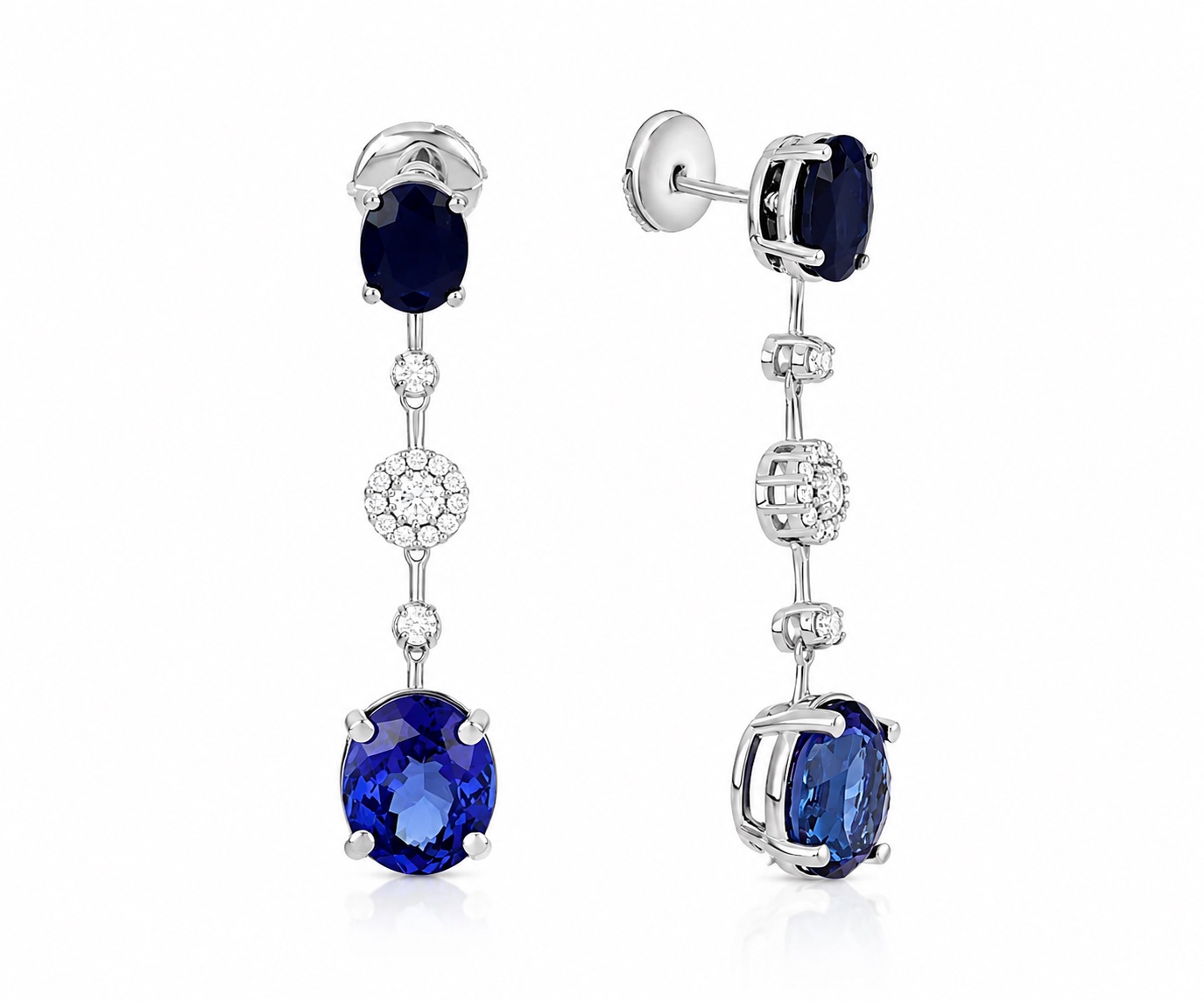 Златни обици със сапфири, танзанити и диаманти - Goto Diamonds Collection