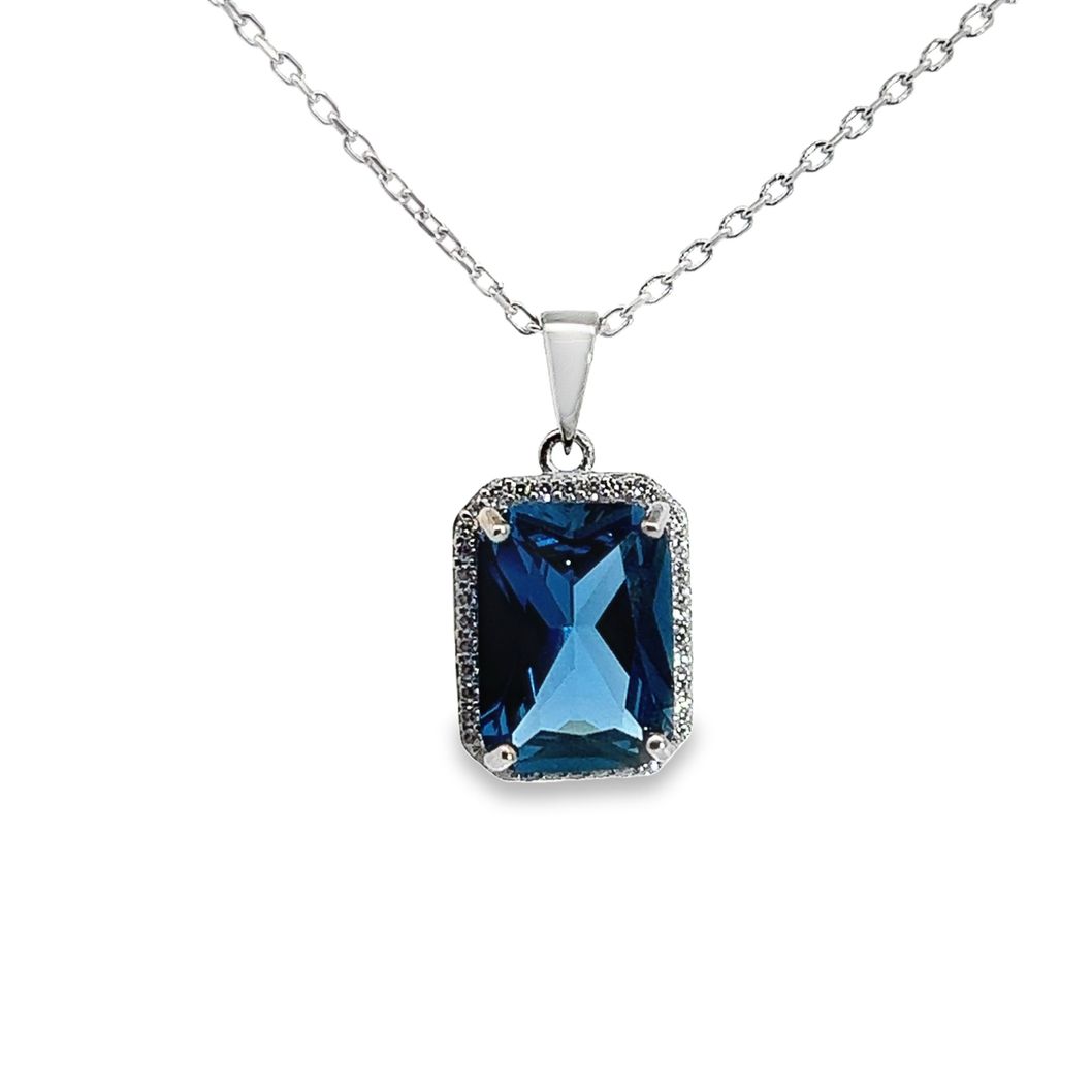 СРЕБЪРНО КОЛИЕ СЪС СЪЗДАДЕНИ ДИАМАНТИ И САПФИР - SKY DIAMOND