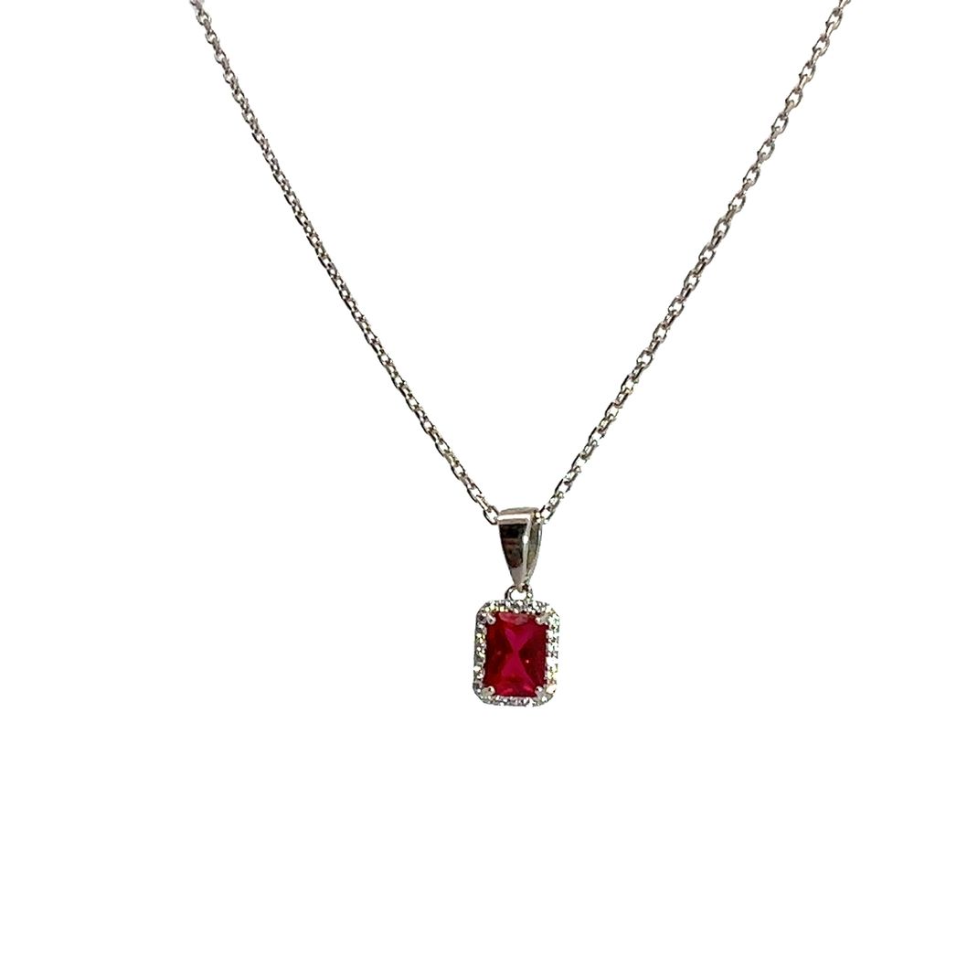СРЕБЪРНО КОЛИЕ СЪС СЪЗДАДЕНИ ДИАМАНТИ И РУБИН- SKY DIAMOND