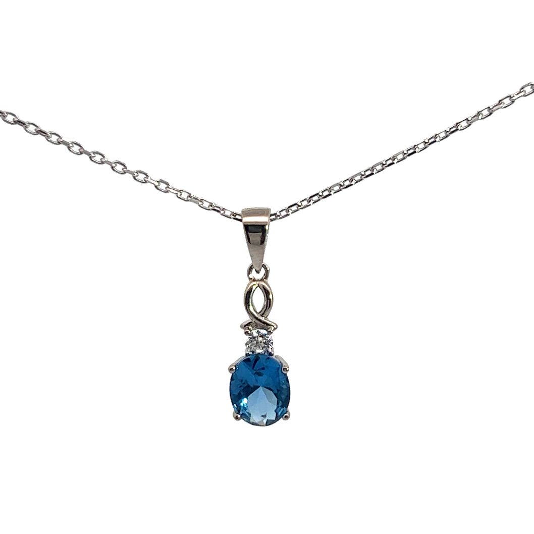 СРЕБЪРНО КОЛИЕ СЪС СЪЗДАДЕНИ ДИАМАНТИ И "SWISS BLUE" ТОПАЗ - SKY DIAMOND