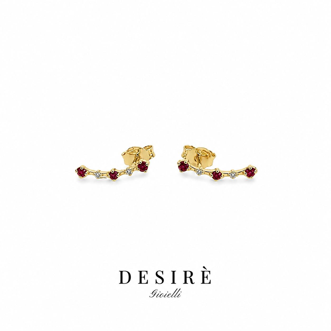 Златни обици с диаманти и рубини "Desire"