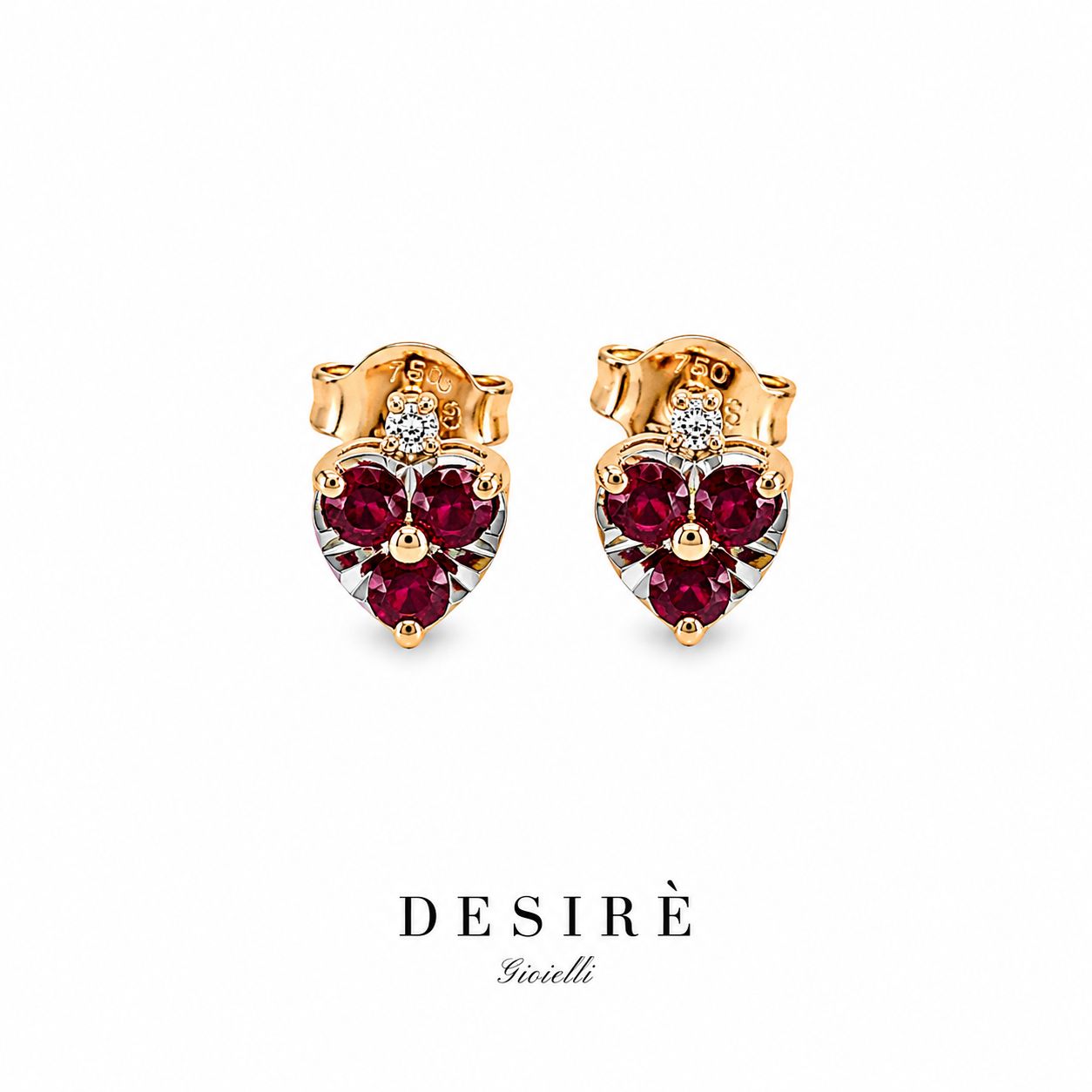 Златни обици с диаманти и рубини "Desire"