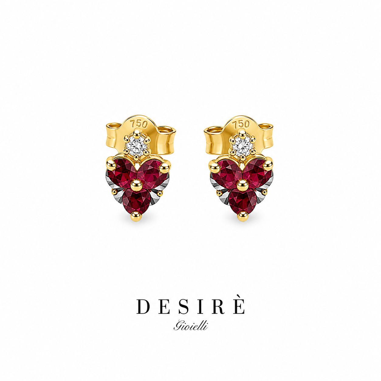 Златни обици с диаманти и рубини "Desire"
