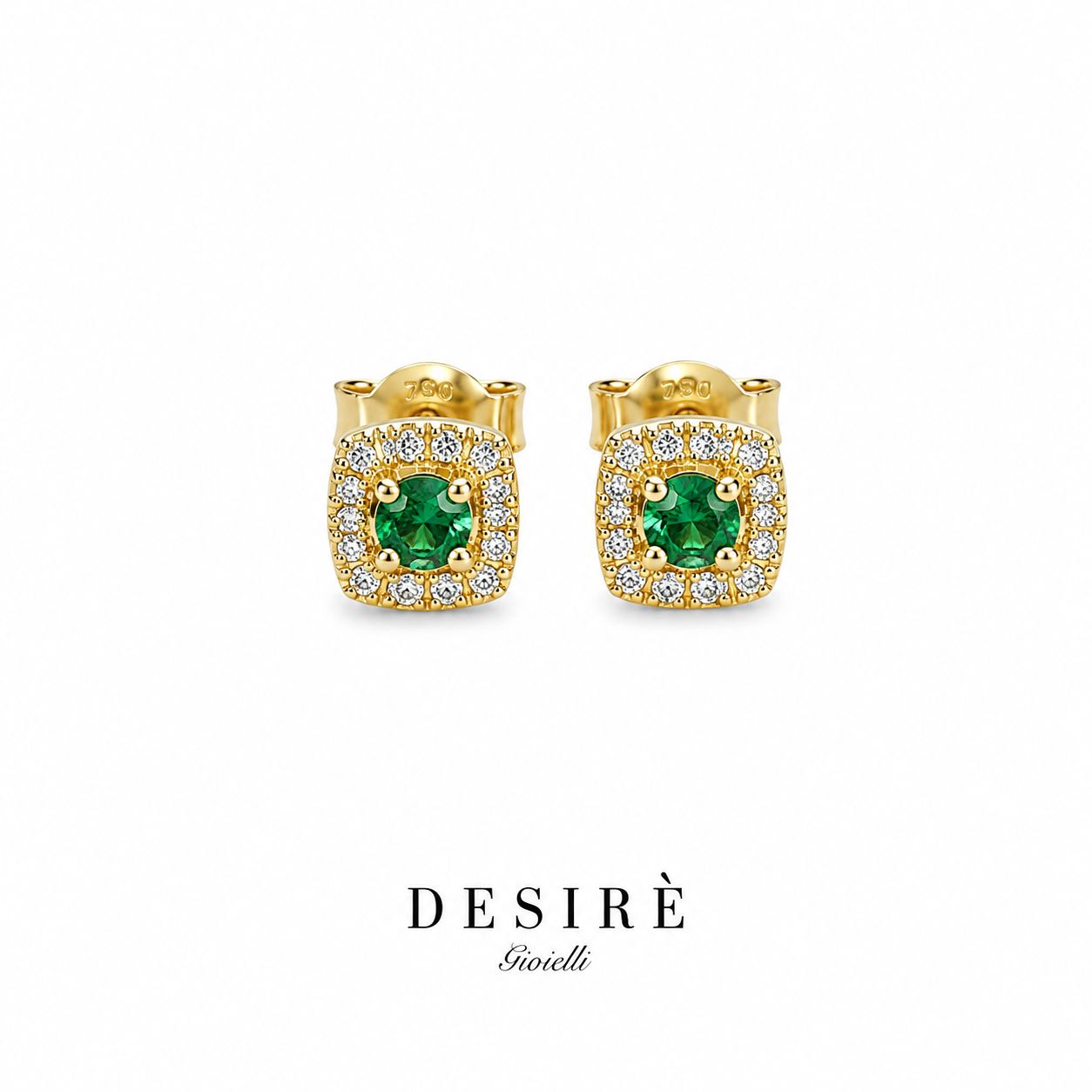 Златни обици с диаманти и смарагди "Desire"