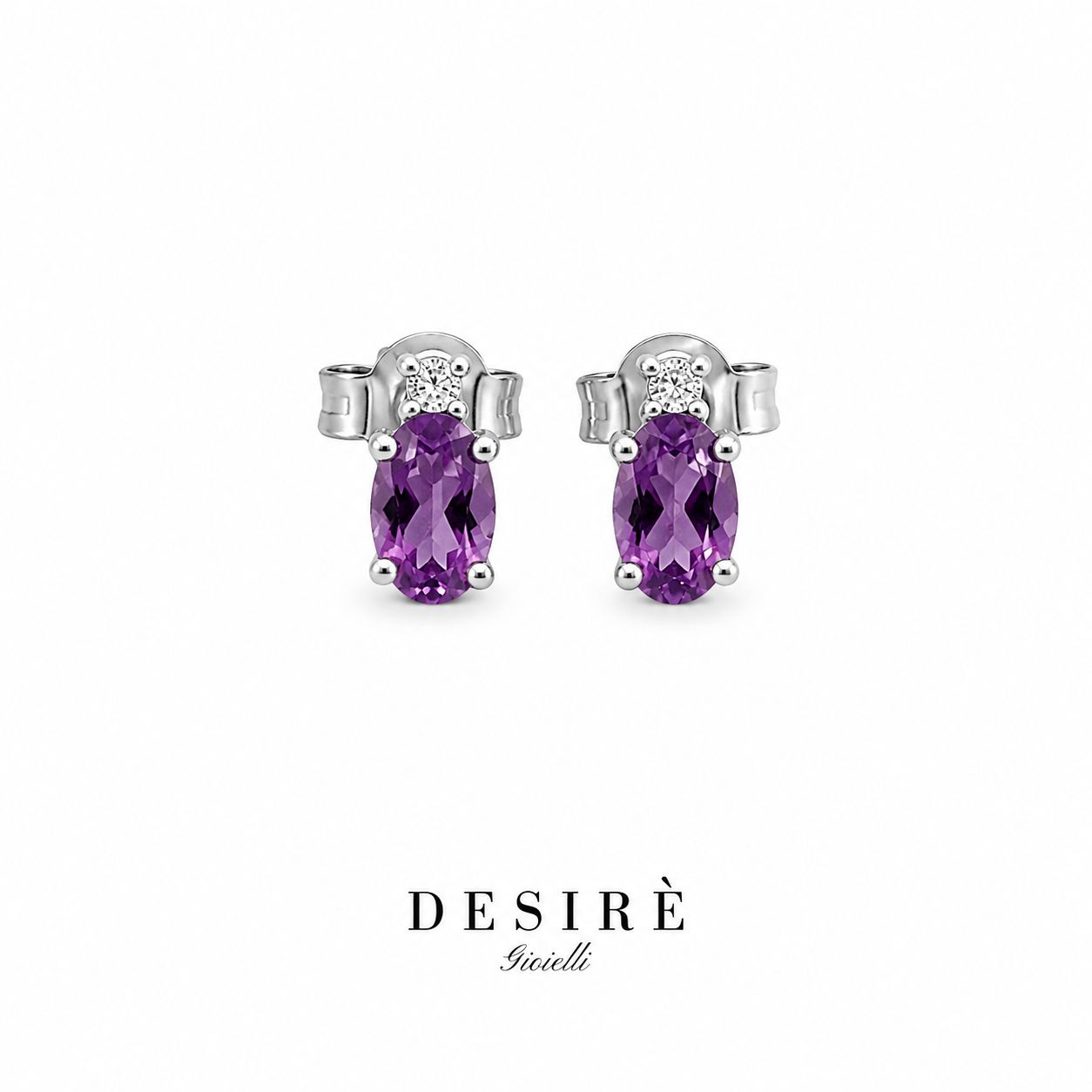 Златни обици с диаманти и аметисти "Desire"