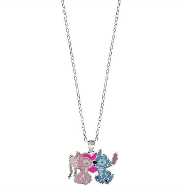 Сребърно колие с цветен емайл "Angel and Stitch"