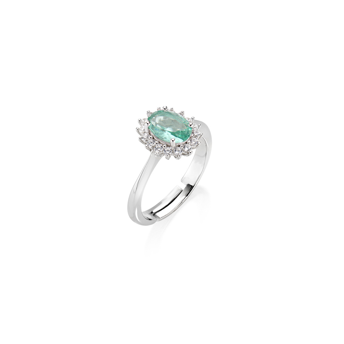 Сребърен пръстен с родиево покритие и циркони