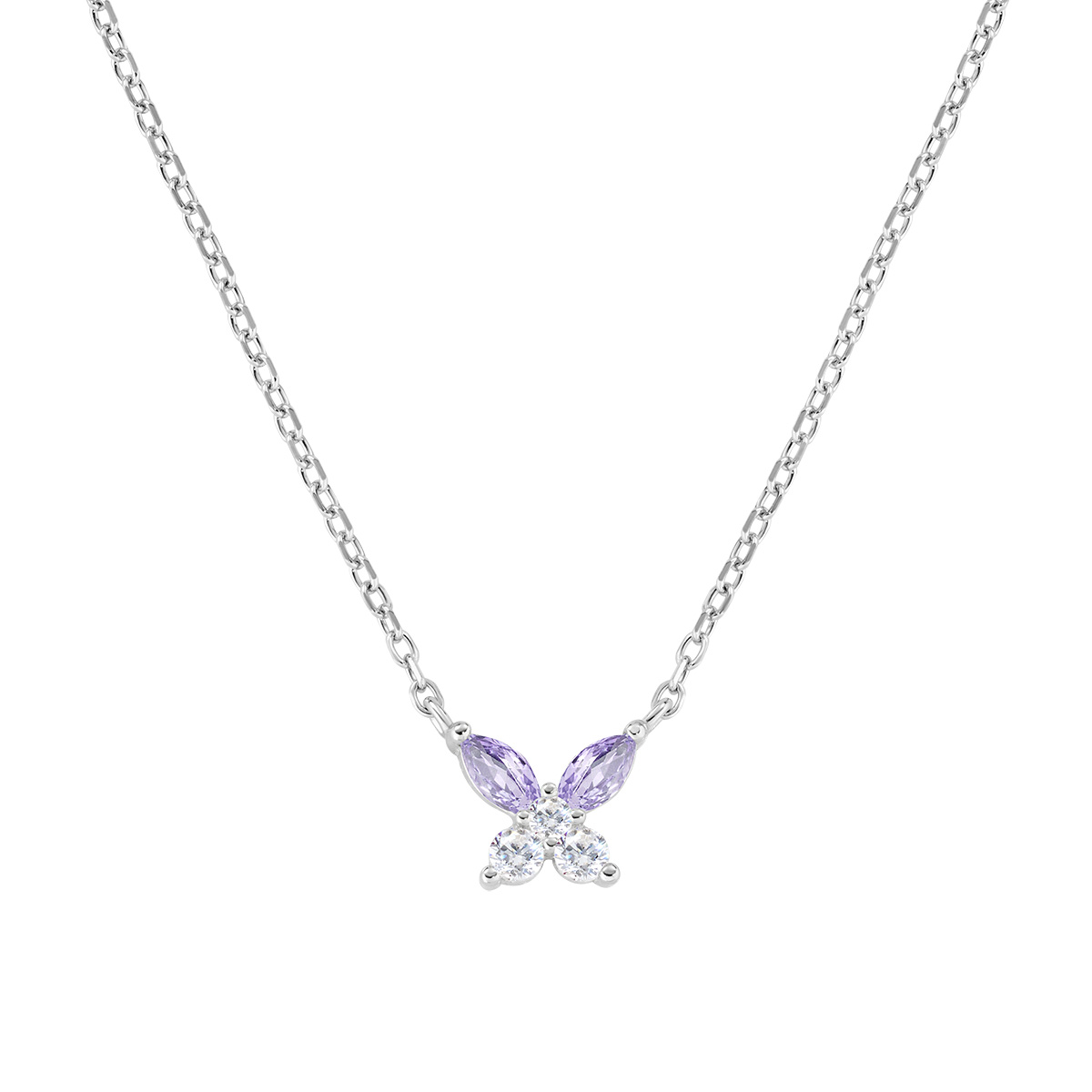Сребърно колие с родиево покритие и циркони