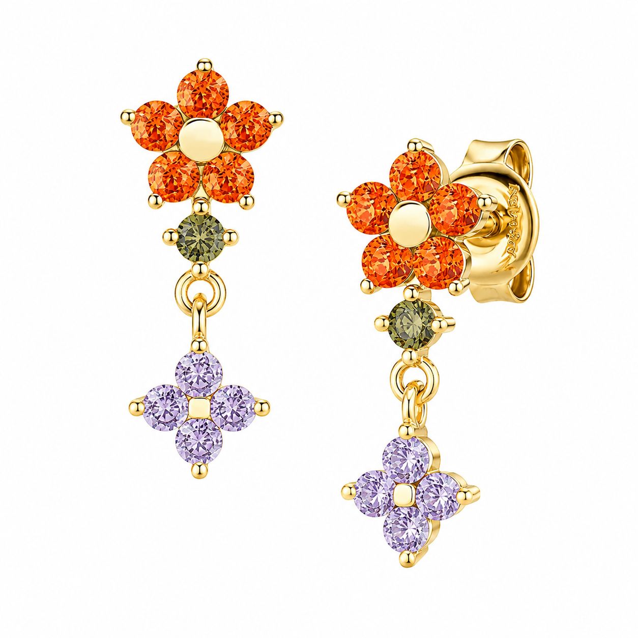 Сребърни обици с позлата и циркони