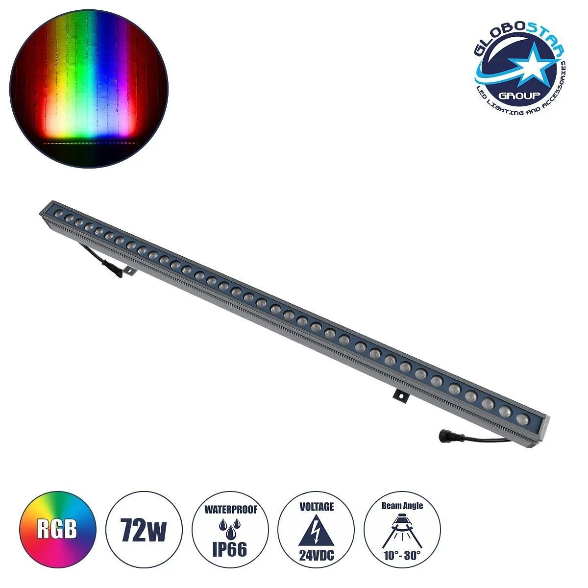 GLOBOSTAR ® WASHERMOZA 90170 Стенен LED светлинен бар 72W 6120lm 10-30° DC 24V Водоустойчив IP66 Многоцветен RGB Димируем - Bridgelux SMD чип - Антра