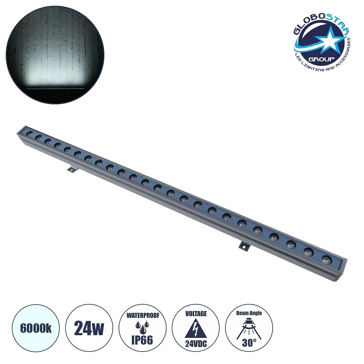 GLOBOSTAR ® WASHERMARGO 90153 Стенен LED светлинен бар 24W 2880lm 30° DC 24V Водоустойчив IP66 Студено бяло 6000K Димируем - Bridgelux SMD чип - Антр