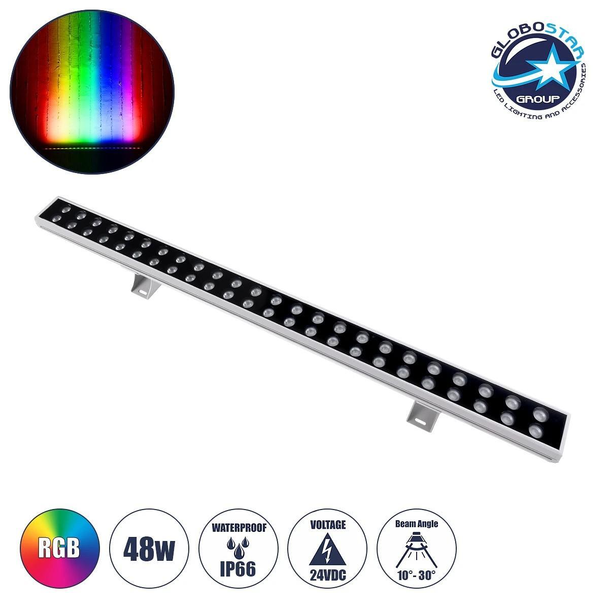 GLOBOSTAR ® WASHERMOZA 90163 Стенен LED светлинен бар 48W 4080lm 10-30° DC 24V Водоустойчив IP66 Многоцветен RGB Димируем - Bridgelux SMD чип - Антра