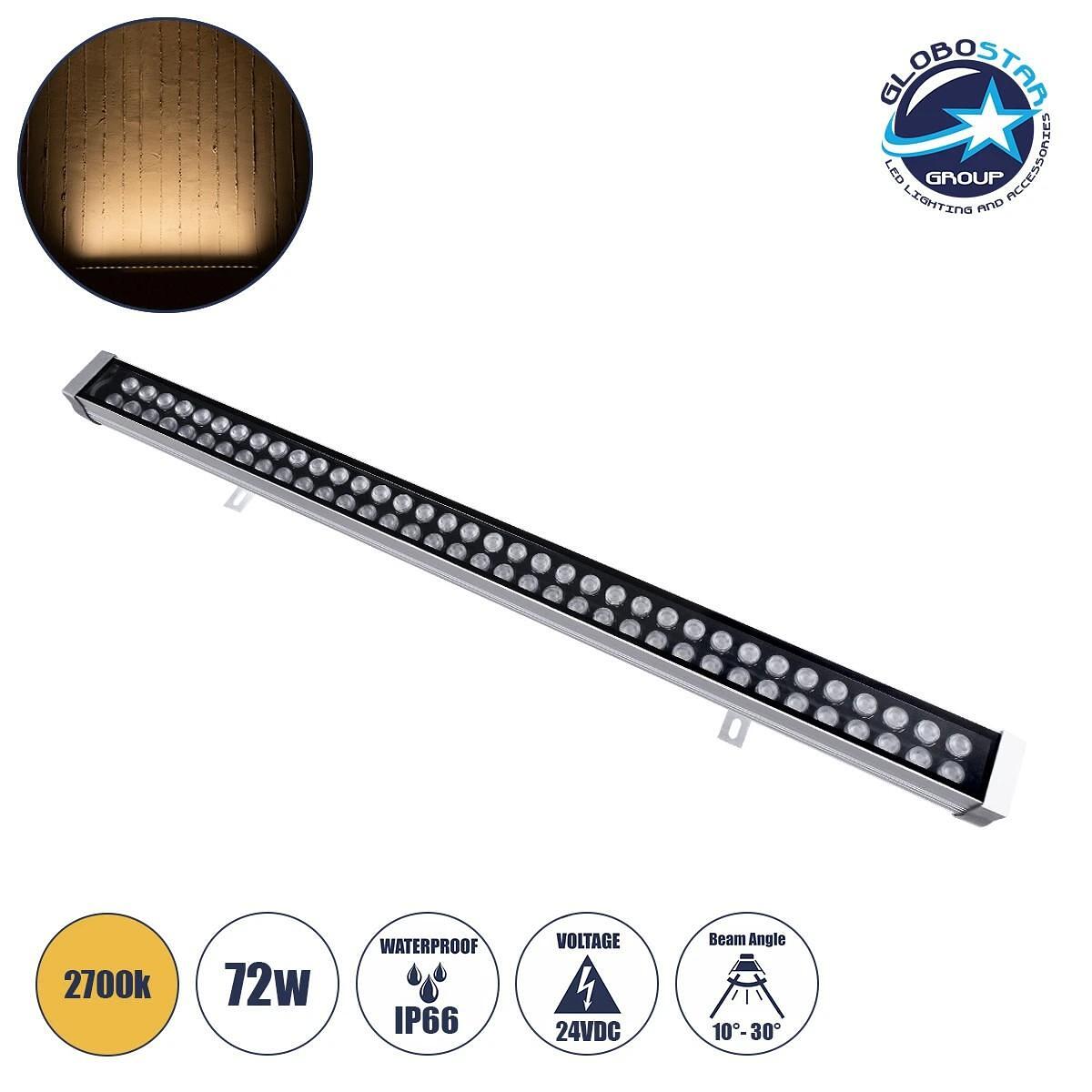 GLOBOSTAR ® WASHERMOZA 90165 Стенен LED светлинен бар 72W 7920lm 10-30° DC 24V Водоустойчив IP66 Топло бяло 2700K Димируем - Bridgelux SMD чип - Антр