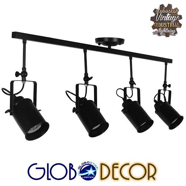 GLOBOSTAR® HOLLYWOOD 01156 Винтидж таванна лампа с фасунги 4 x E27 AC 220-240V IP20 - Черна - Д13 x Ш110 x В38cm