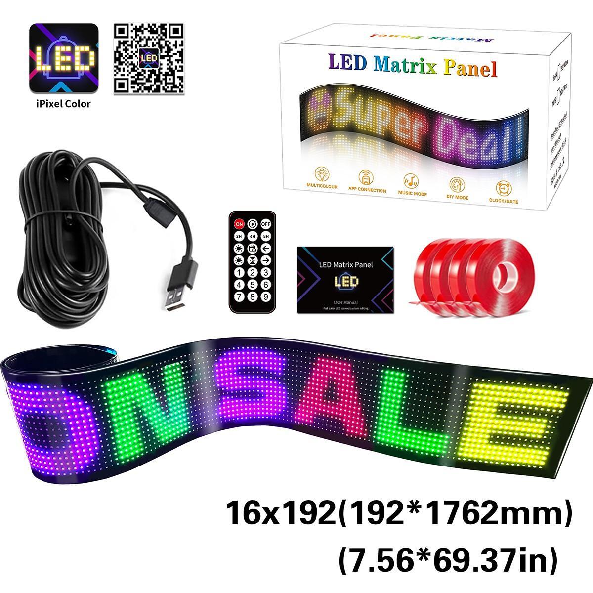 GLOBOSTAR ® MATRIX GLB-106-0005 Гъвкава скролираща дигитална табела  LED 10W DC 5V 2A с USB 2.0 Водоустойчива IP65 Многоцветна RGB - Bluetooth управл