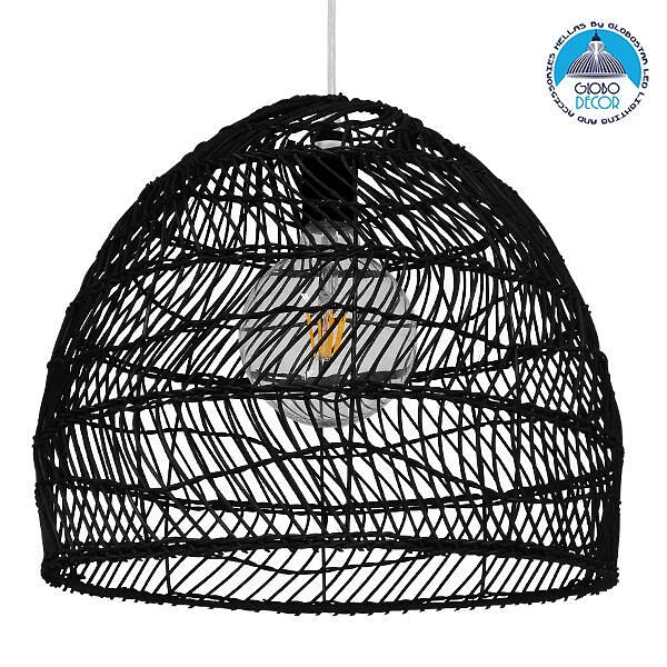 GLOBOSTAR® MALIBU 00969 Boho Висяща Лампа за Таван с Фасунга 1 x E27 AC 220-240V IP20 - Черна - Д40 x Ш40 x В35cm