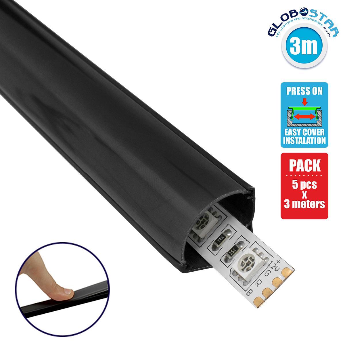GLOBOSTAR® ALP-CORNER LINEO 70816-3M Повърхностен Ъглов Алуминиев Профил с Черен Опушен Натискащ Капак за LED Ленти IP20 - Черен - Д300 x Ш1.6 x В1.6