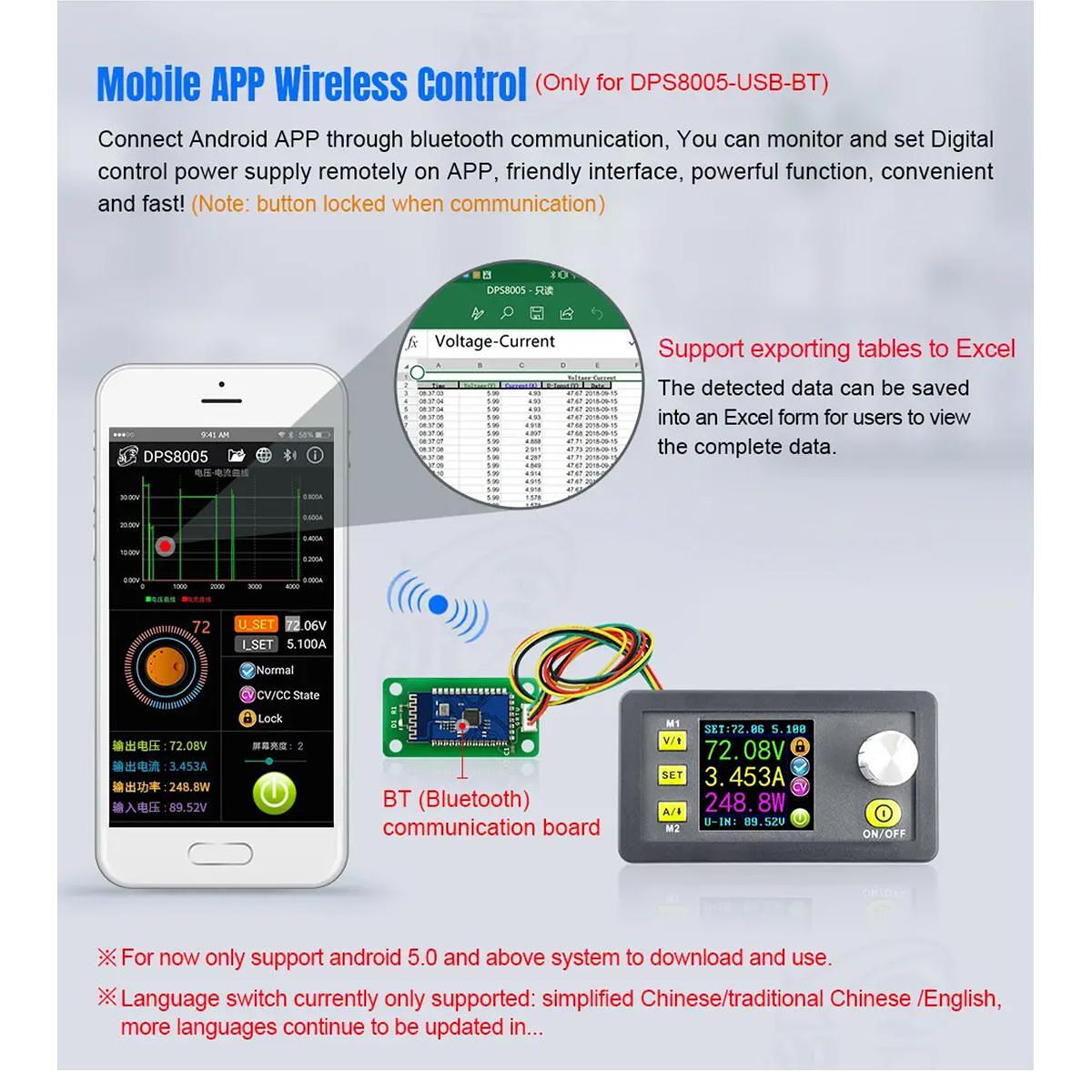 GloboStar® 79984 DPS5020-USB-BT Цифров инструмент за тестване за електронен/технически отдел с регулируемо напрежение и ампераж – Волтметър/Амперметъ