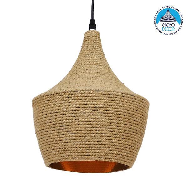 GLOBOSTAR® SHANGHAI ROPE 00916 Boho Висяща Лампа за Таван с Фасунга 1 x E27 AC 220-240V IP20 - Бежов - Д24 x Ш24 x В30cm