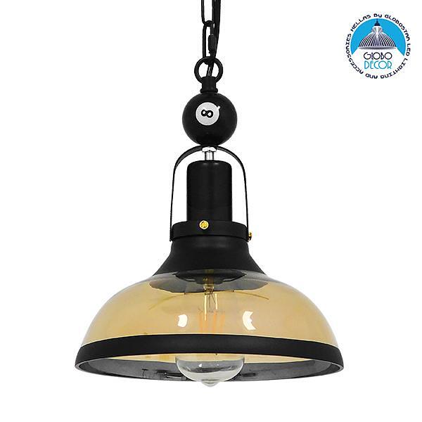 GLOBOSTAR® BILLIARD 00971 Винтидж Висящо Осветително Тяло за Таван с Фасунга 1 x E27 AC 220-240V IP20 - Черно & Кехлибарено - Д25 x Ш25 x В29cm