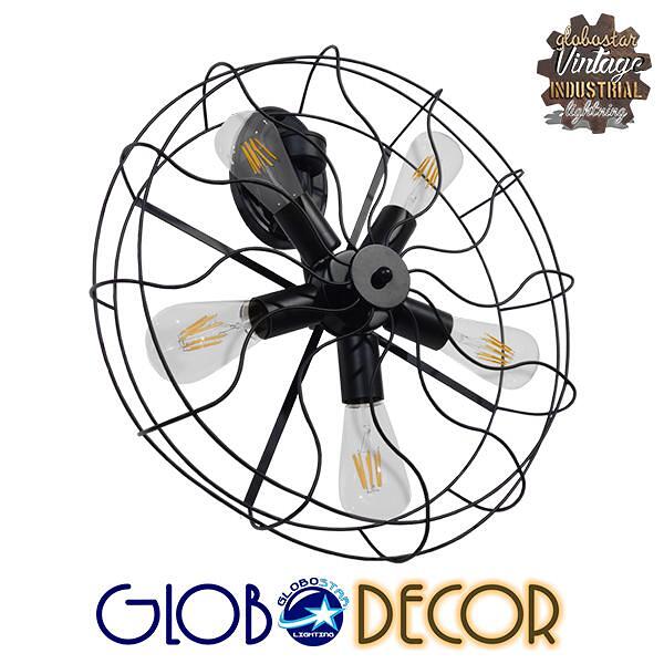 GLOBOSTAR® FAN 01163 Винтидж Аплик за стена с фасунга 5 x E27 AC 220-240V IP20 - Черен - Д22 x Ш46 x В46cm