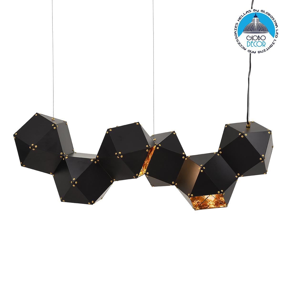 GLOBOSTAR® WELLES REPLICA 00797 Модерен висящ таванен осветител с фасунга 6 x E14 AC 220-240V IP20 - Черен & Златен - Д98 x Ш32 x В30cm