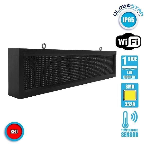 GLOBOSTAR® DISPLAY 90251 Търкалящ се дигитален надпис P10 Едностранен LED AC 220-240V Водоустойчив IP65 Червен - WiFi управление чрез FK APP - Сензор