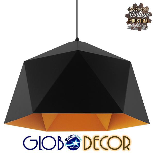 GLOBOSTAR® HEXAGON 01195 Модерен висящ таванен осветител с фасунга 1 x E27 AC 220-240V IP20 - Черно & Златно - Д46 x Ш46 x В25cm