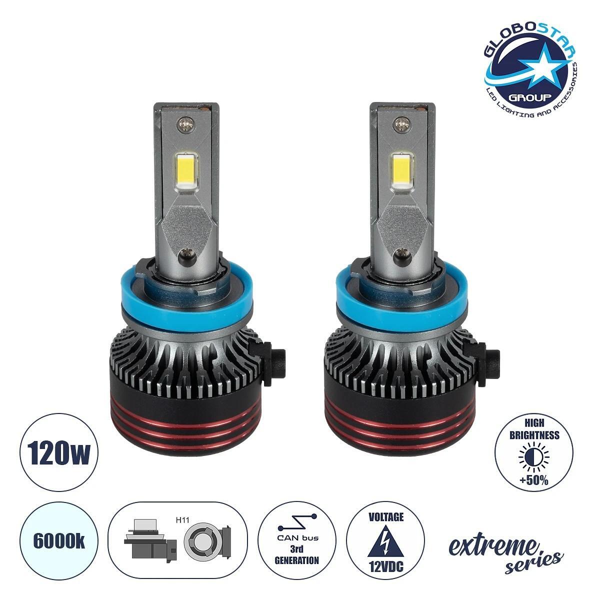 GloboStar® 82087 H11 HL Line KIT Основен Осветителен Комплект за Автомобили и Камиони 3-то Поколение Can-Bus Extreme Series LED CREE CXB COB 120W 200