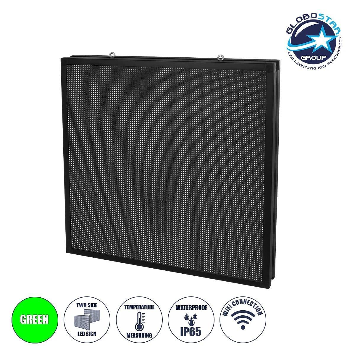 GLOBOSTAR® DISPLAY 90342 Двустранен LED Дигитален Табло P10 AC 220-240V Водоустойчив IP65 Зелен - WiFi Контрол чрез FK APP - Сензор за Температура и