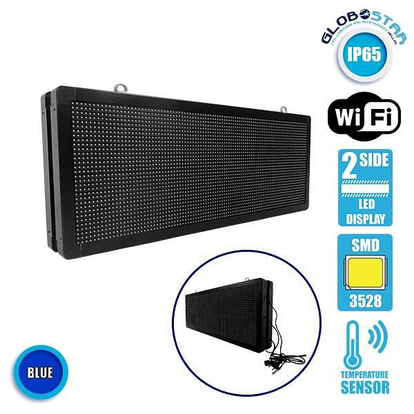 GLOBOSTAR® DISPLAY 90323 Двустранна LED Дигитална Табела P10 AC 220-240V Водоустойчива IP65 Синя - WiFi Управление чрез FK APP - Сензор за Температур