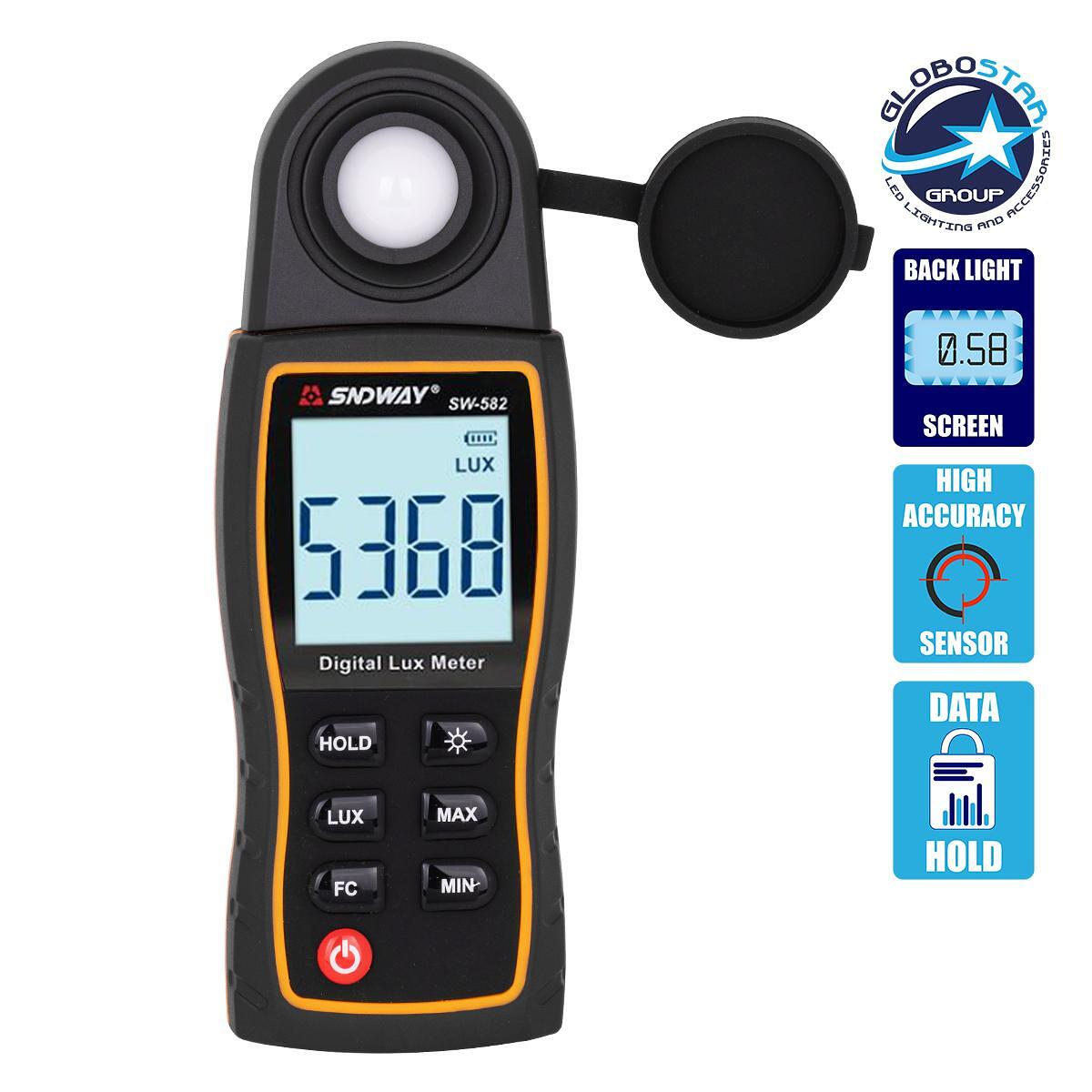 GloboStar® 79983 Цифров Луксметър SNDWAY SW-582 с измерване от 0 до 200000 lux
