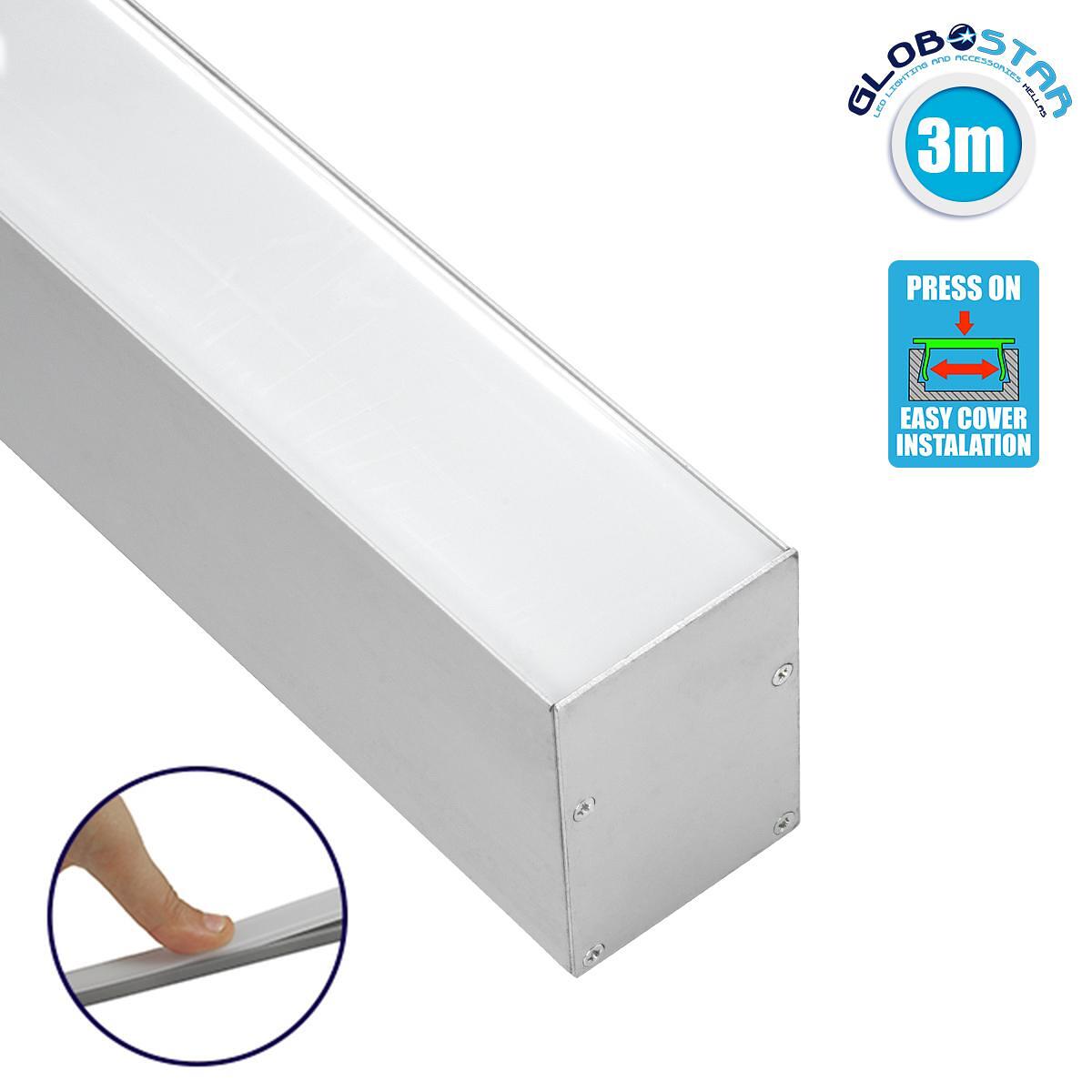 GloboStar® SURFACEPENDANT-PROFILE 70826-3M Алуминиев профил - Основа и радиатор за LED лента с бяло матово покритие - За повърхностен и висящ монтаж