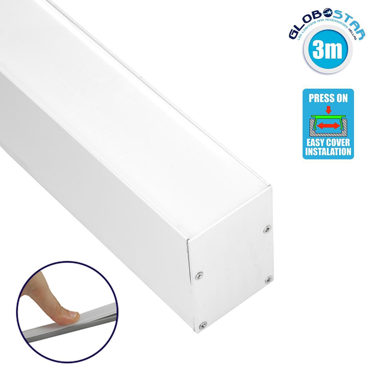 GloboStar® SURFACEPENDANT-PROFILE 70827-3M Алуминиев профил - Основа и радиатор за LED лента с бяло матово покритие - За повърхностен и висящ монтаж