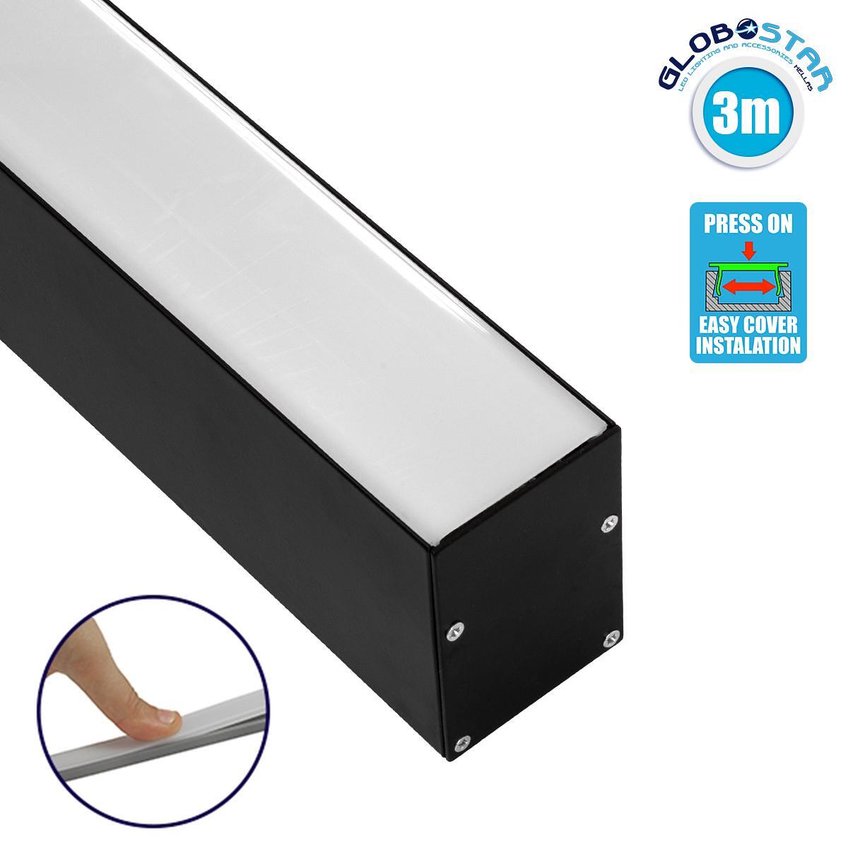 GloboStar® SURFACEPENDANT-PROFILE 70828-3M Алуминиев профил - Основа и радиатор за LED лента с бяло матирано покритие - За повърхностен и висящ монта