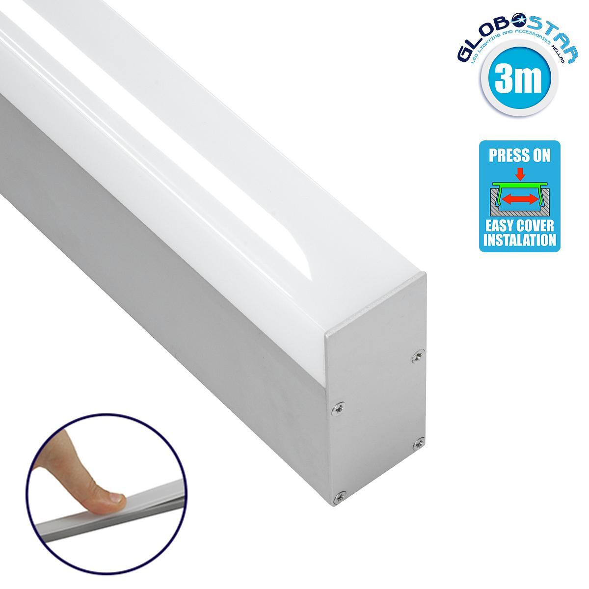 GloboStar® SURFACEPENDANT-PROFILE 70830-3M Алуминиев профил - Основа и радиатор за LED лента с бяло матово покритие - За повърхностен и висящ монтаж