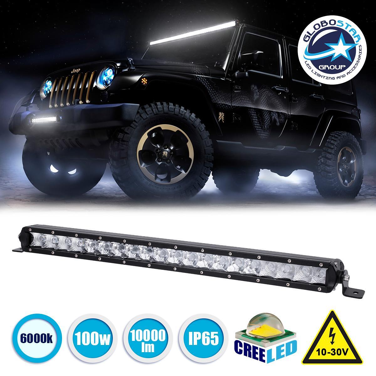 GloboStar® 85452 PRO Series Права LED Лента - Straight за Автомобили и Камиони CREE XBD 100W 10000lm DC 10-30V Водоустойчива IP65 Студено Бяло 6000K