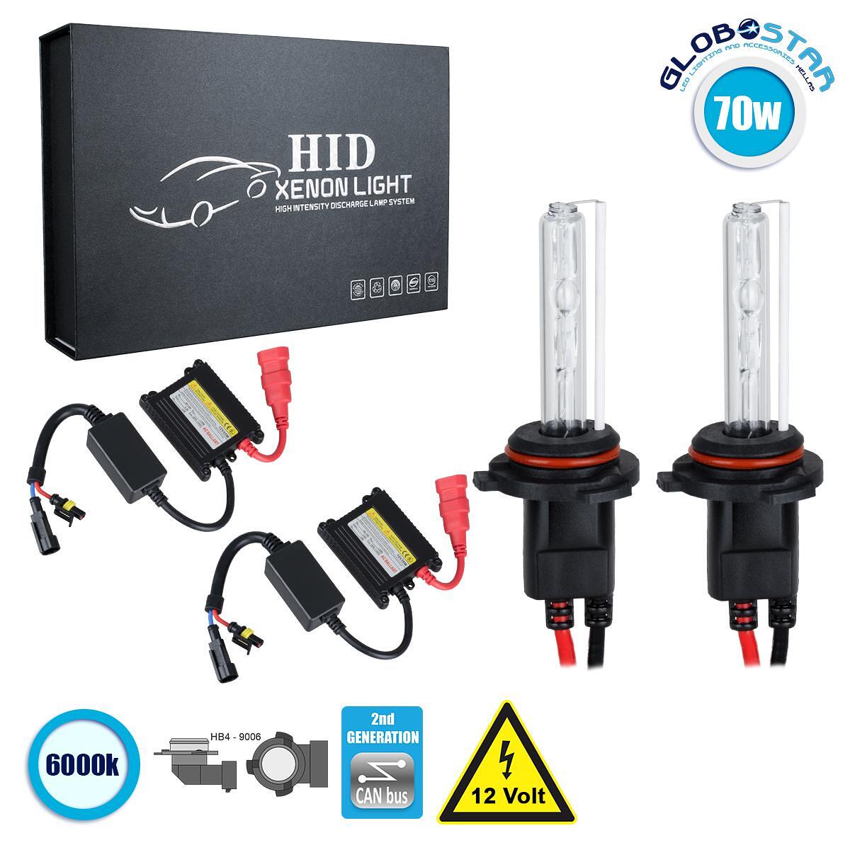 GloboStar® 84110 HB4 9006 CB Line KIT Основно Осветление за Автомобил и Мотоциклет 2-ро Поколение Can-Bus Серия XENON 70W 6400lm DC 9-16V Водоустойчи