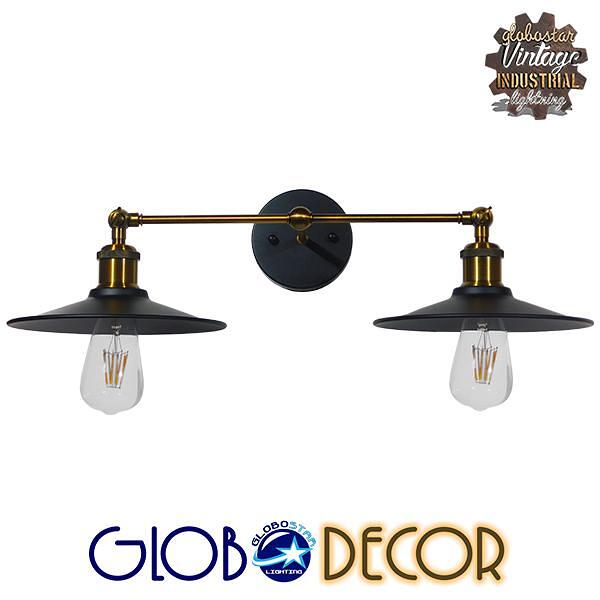 GLOBOSTAR® MINIMALL 01069 Винтидж Аплик за Стена с Фасунга 2 x E27 AC 220-240V IP20 - Черно & Златно - Д30 x Ш60 x В18cm