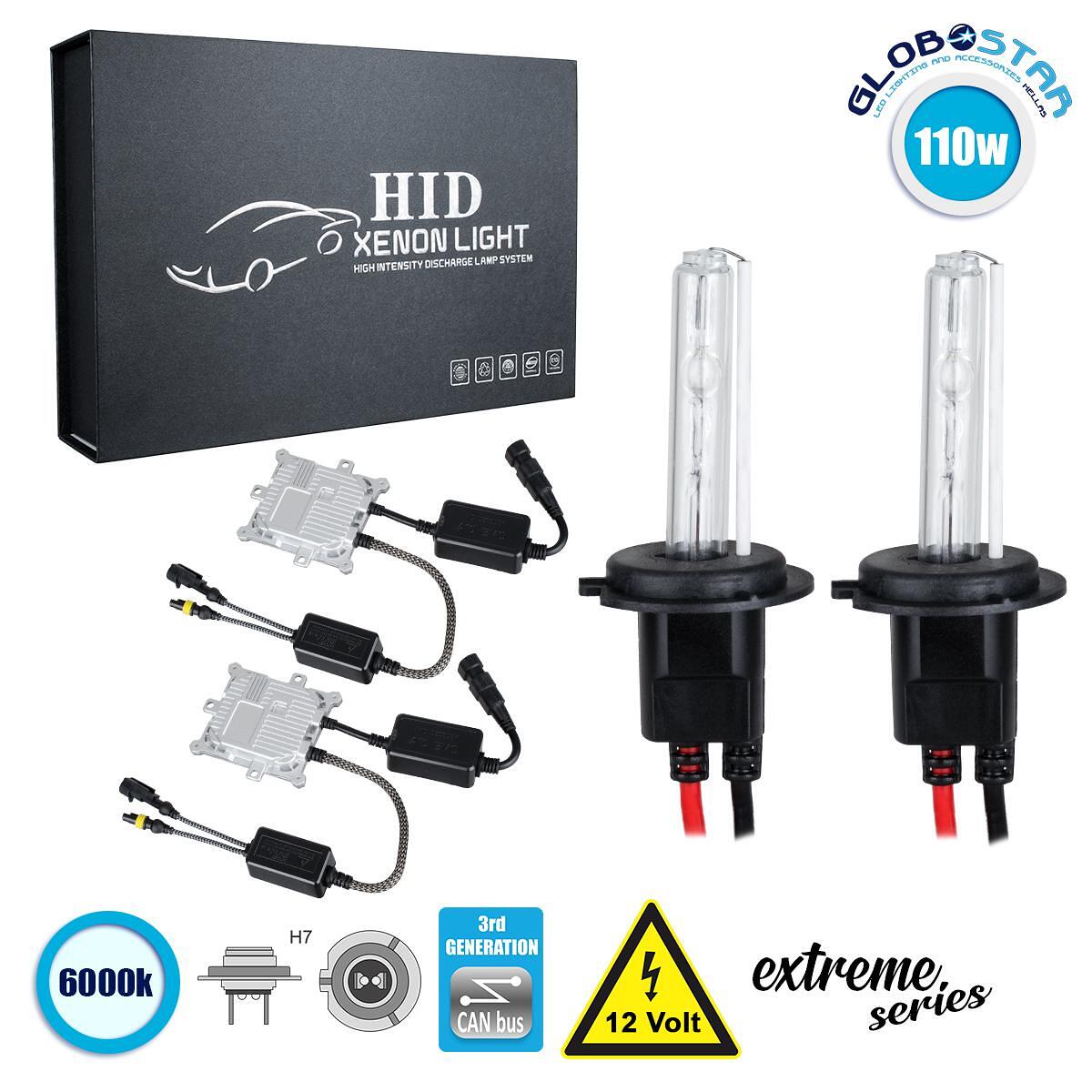 GloboStar® 84147 H7 XCB Line KIT Основно Осветление за Автомобили и Мотоциклети 3rd Generation Can-Bus Extreme Series XENON 110W 10350lm DC 9-16V Вод